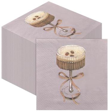 Imagem de Janlaugh 200 guardanapos de papel expresso Martini com laço Expresso Martini suprimentos de festa guardanapos descartáveis de coquetel para café despedida de solteira aniversário casamento (marrom
