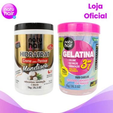 Imagem de Kit Creme para Pentear Mandioca + Gelatina 3 em 1 - Natuhair Cosmético