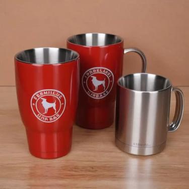 Imagem de Caneca Térmica Parede Dupla em Aço Inox Vermelha 350ml com Base Antiderrapante - Estilo Com Logo
