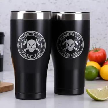 Imagem de Caneca Térmica Parede Dupla em Aço Inox Preta 450ml com Canudo - Estilo Com Logo