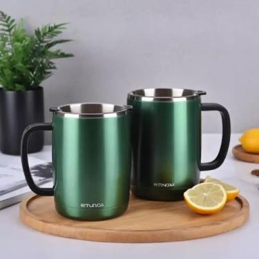 Imagem de Caneca Térmica Parede Dupla em Aço Inox Verde 900ml com Alça Ergonômica - Estilo Premium