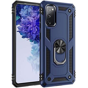 Imagem de Dionsibei Capa azul de grau militar para Samsung Galaxy S20 FE 5G, capa de telefone resistente à prova de choque com suporte de anel giratório de metal 360 armadura, compatível com suporte magnético