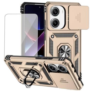 Imagem de Yodueiv Capa para Poco X7 Pro 5G com protetor de tela de vidro temperado e capa de câmera deslizante, anel magnético suporte suporte de carro capa protetora para Xiaomi Poco X7 Pro 5G Gold