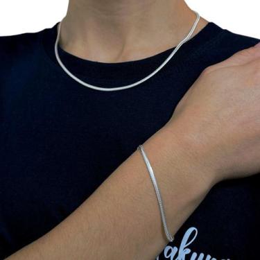Imagem de Kit Corrente Pulseira Lacraia Prata 925 Legítima 2,5mm 40cm - Hakuna J