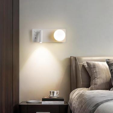 Imagem de Candeeiro de parede LED de leitura junto apliques de parede com porta de carregamento USB e interruptor interior iluminação ajustável faróis sala de estar quarto cabeceira (luz branca, branco esquerdo