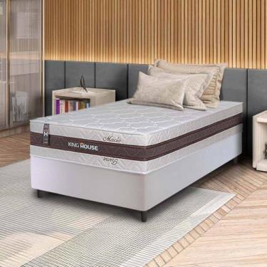 Imagem de Conjunto Box Branco Mali Bege Molas Ensacadas Solteiro 88x188x70 - King House