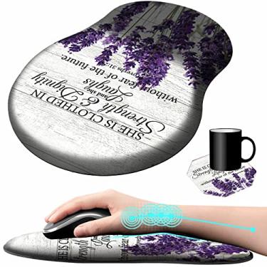 Imagem de Mouse pad com suporte de pulso gel roxo lavanda design ergonômico gaming mousepad com descanso de pulso para laptop, computador casa, escritório, trabalho + uma linda almofada de café