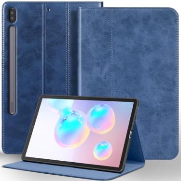 Imagem de NANRUIL Capa protetora de couro genuíno para Samsung Galaxy Tab S6 26.7 cm 2019 (SM-T860/T865/T867) Capa protetora de couro genuíno, despertar/hibernar automaticamente. Azul