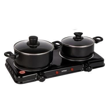 Imagem de Fogão Elétrico Portátil 2 Bocas 2000W 220V Prático e Compacto com Controle de Temperatura Ideal para Kitnets Áreas Gourmet e Camping