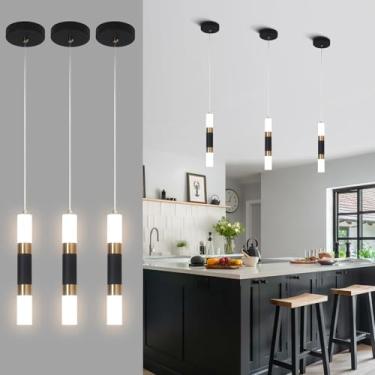 Imagem de JZQWCK Luminárias Pendentes De Led Modernas Para Ilha Cozinha, Pacote Com 3 Unidades, Pretas E Douradas, Mini Iluminação Sala Jantar, Quarto, Corredor, Bar, 7 W, 4000 K