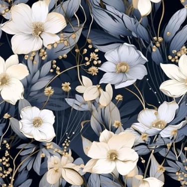 Imagem de COKCOKR Papel de parede floral azul/branco, 45 x 300 cm, papel de parede floral vintage azul/branco, papel de parede de contato floral, sala de estar, quarto, banheiro, armário, parede