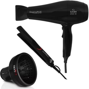 Imagem de Kit Gama Eleganza Plus Ceramic Ion - Secador 2100W 220V + Prancha 220ºc + Difusor De Ar Universal