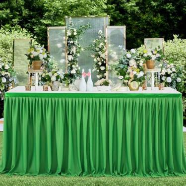Imagem de Saias de mesa rosa, mesas redondas retangulares, saias de mesa de poliéster, toalhas de mesa com babados para festa de aniversário, casamento, chá de panela, decoração, verde, A78 x C183 cm x 1 peça