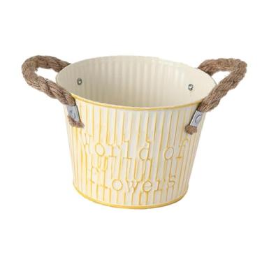 Imagem de IEUDNS Vaso de flores com alças, vaso de ferro para plantas, jardim, entrada, mesa, casa, Bege