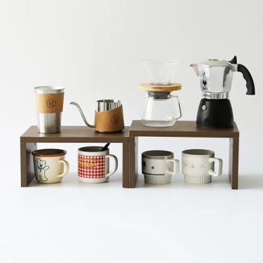 Imagem de XAOMLP Prateleira organizadora de armário, conjunto de 2 prateleiras de balcão de cozinha, armazenamento de cozinha, suporte de especiarias, empilhável, expansível, placa ecológica de madeira maciça