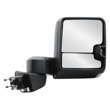 Imagem de Espelho de reboque da porta do lado direito do passageiro vidro aquecido elétrico com faixa traseira cromada BLIS luz de seta luz de seta sensor de temperatura manual dobrável e telescópio para GMC