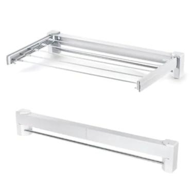 Imagem de Varal Retrátil Dobrável de Parede com 5 Varetas – Compacto, Lavanderia, Banheiro, Varanda e Ambientes Pequenos