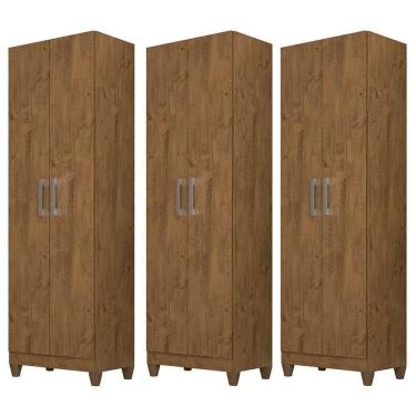 Imagem de Kit 3 Armários Multiuso Organizador 2 Portas Astrid M07 Castanho Wood - Mpozenato