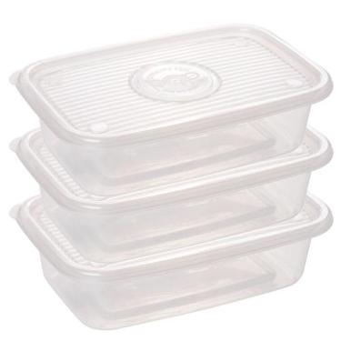 Imagem de Pote de plástico Pop retangular 2,7 litros incolor com 3 unidades Plas