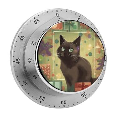 Imagem de Cronômetro magnético de aço inoxidável com desenho animado de gato e cozinha de Natal com alarme para forno de cozinha