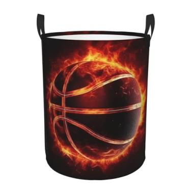 Imagem de Cesta de roupa suja de basquete em chamas, dobrável, impermeável, cesto de armazenamento de roupas com alças, pano Oxford, organizador de brinquedos, cesta para banheiro, lavanderia, quarto, médio