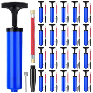 Imagem de Jerify 20 conjuntos de bomba de bola de 20 polegadas kit de bomba de ar portátil de mão, bomba de futebol com mangueira de extensão de agulha inflador para futebol basquete vôlei balão de água bolas esportivas bolas infláveis (azul)