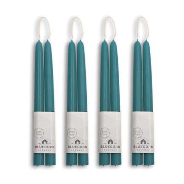 Imagem de Bluecorn Velas cônicas de cera de abelha 100% pura | Cera de abelha natural, azul-petróleo afunilada sem perfume | Sem soja, parafina e fragrância | 25,4 cm, pacote com 8 unidades