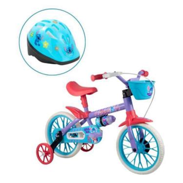 Imagem de Kit Bicicleta Infantil Stitch Nathor 12 Rodinha E Capacete