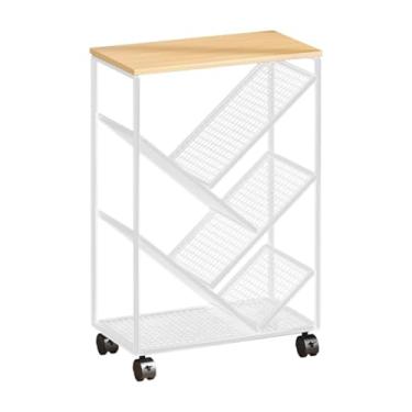 Imagem de DimyFew Estante com rodinhas, organizador de livros de receitas, carrinho de prateleira móvel multifuncional, suporte de armazenamento para banheiro e cozinha, Branco