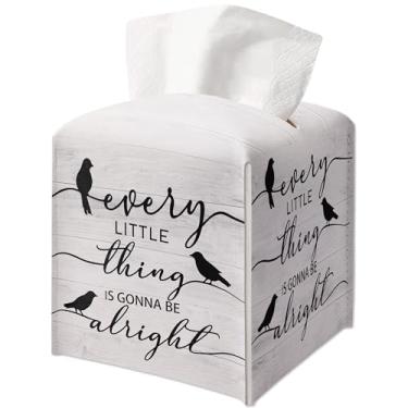 Imagem de Capa quadrada de caixa de lenços de couro, suporte de capa de caixa de lenços de couro com padrão de madeira, ideias inspiradoras de presente para amigos, decoração de mesa de cada pequena coisa