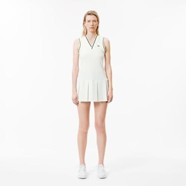 Imagem de Lacoste Vestido esportivo feminino de tênis piqué com forro removível, Branco/Verde, 42