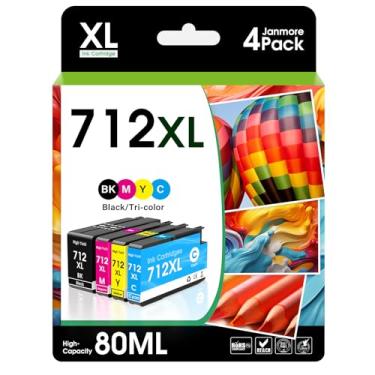 Imagem de Cartuchos de tinta 712XL (pacote com 4) Alto rendimento compatíveis com tinta HP 712 hp 712XL funciona com DesignJet T230 T650 T630 T210 (80 ml para preto/29 ml para cor)