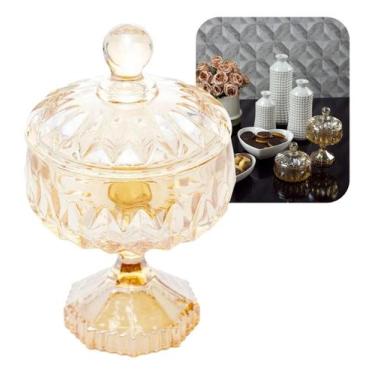 Imagem de Potiche Bomboniere Baleiro Balas Doces Cristal Âmbar Louise 11x18cm Wo