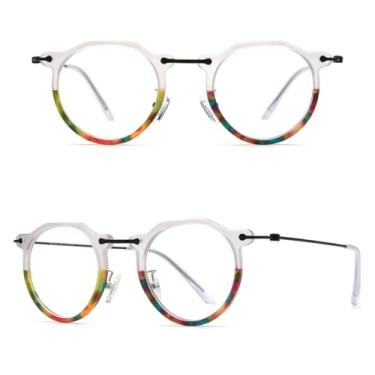 Imagem de VFDHN Armação de óculos de acetato de titânio feminino vintage retrô redondo óculos de grau masculino (transparente C6)