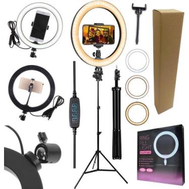 Imagem de Kit Youtuber Tripé Profissional Pedestal 2,10M + Luz Ilumina - Leffa S