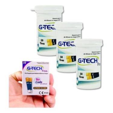 Imagem de Tira Glicose Gtech Free Eletrodos Em Ouro 150 Uni 3 Potes Glicose