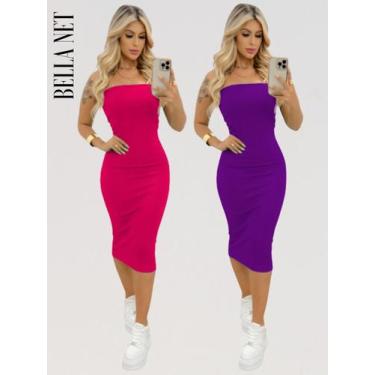 Imagem de KIT 2 Vestidos Coladinho Tubinho Sem Alças Bandeau Anarruga Premium Pa