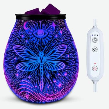 Imagem de Leyoue Aquecedor elétrico de cera derretimento de fogos de artifício de vidro 3D com placa de aquecimento PTC 7 cores de mudança de luz LED queimador de cera derretido aquecedor de fragrância para