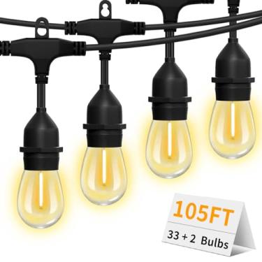 Imagem de GLOBELIT Luzes de corda para ambientes externos de 33 m com 33 + 2 lâmpadas Edison inquebráveis de LED S14, luzes de corda de pátio para bistrô, café, jardim, quintal, varanda, pérgula, bistrô