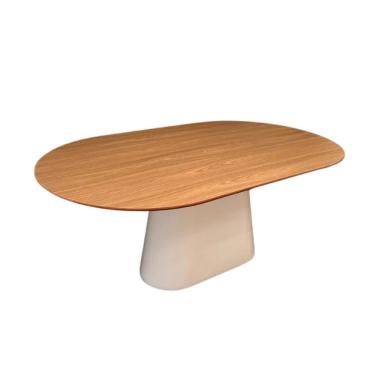Imagem de Mesa De Jantar Cone Zoe 140x90cm Base Laca Branca Tampo Cinamomo