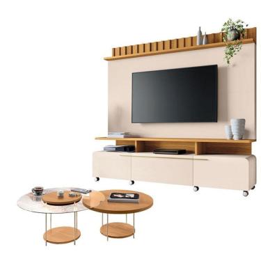 Imagem de Estante Home Theater Artís Off White Cinamomo E Kit Mesa De Centro Sky Cinamomo – Hb Móveis