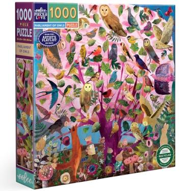 Imagem de eeBoo PZTOWL Caixa reciclada de coruja Parliament of Owls - quebra-cabeça colorido 1000 peças - mede 58,5 cm