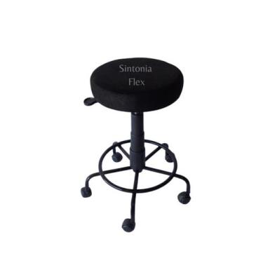 Imagem de Mocho Estética Base De Ferro Apoio De Pé Rodízio Suede Preto - Sintoni