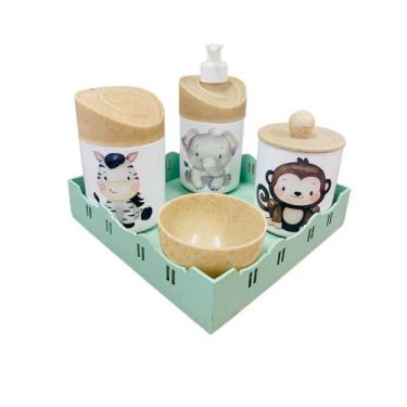 Imagem de Kit Higiene Bebê Safari Sortido c/bandeja quadrada verde - Dóia Kids ,
