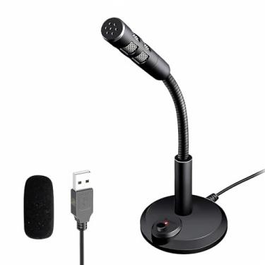 Imagem de Microfone USB para computador, computador portátil Plug and Play, com botão mudo e indicador LED para streaming, podcast, gravação, jogos, Skype, YouTube, microfone para Mac ou janela preta.