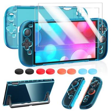 Imagem de FYOUNG Capa protetora para Nintendo Switch 2 (2025), capa rígida fina azul translúcida para acessórios Switch 2, capa de proteção contra arranhões e choques para Joycon 2 com protetor de tela