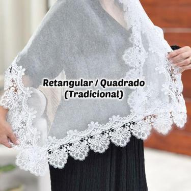 Imagem de Véu Ccb Adulto Renda Guipir Floral Larga Tule Filó de Algodão (modelo 