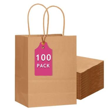 Imagem de Sacos de presente qiqee Brown Paper, pacote com 100, 33x26x12cm com al