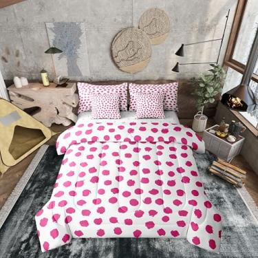 Imagem de Erosebridal Jogo de cama casal com bolinhas rosa, geométrico, para crianças, meninas, mulheres, pinceladas, fantasia, branco, conjunto de edredom leve em uma bolsa, 7 peças