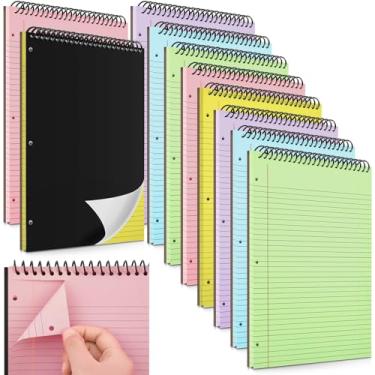 Imagem de MotiMind Pacote com 10 cadernos espirais superiores de 21,6 cm x 28 cm com 3 furos perfurados multicoloridos, bloco de notas pautado universitário, 50 folhas de papel de papelão rígido para escritório